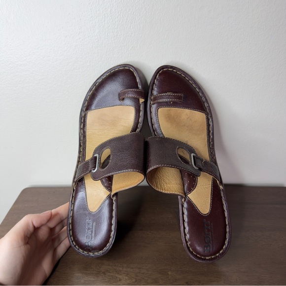 Born Brown Leather Wedge Sandals Sz 9 Womens - Picture 6 of 7